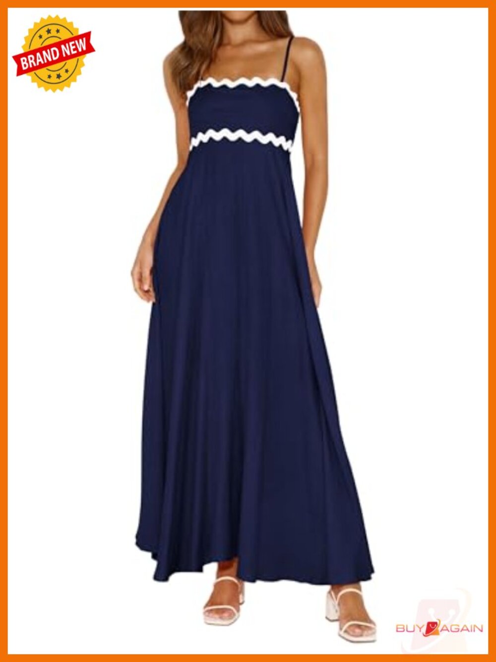 Spaghetti Strap Boho Maxi Dress Smocked A-Line Sleeveless Square Neck